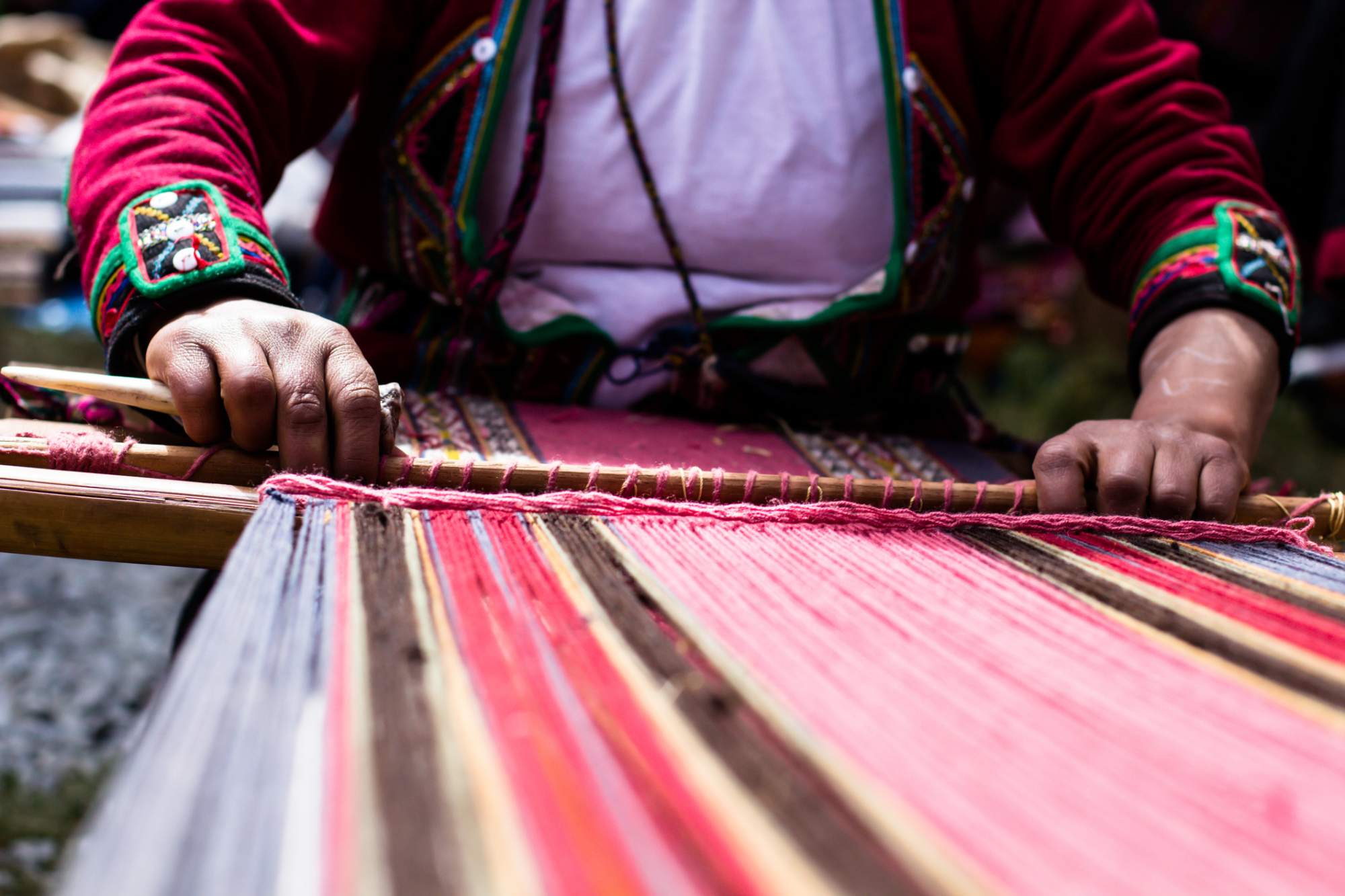 Traditional hand weaving in the Andes Mountains in Peru